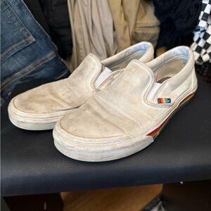 Vans White Slip-On Sneakers with Rainbow Detail